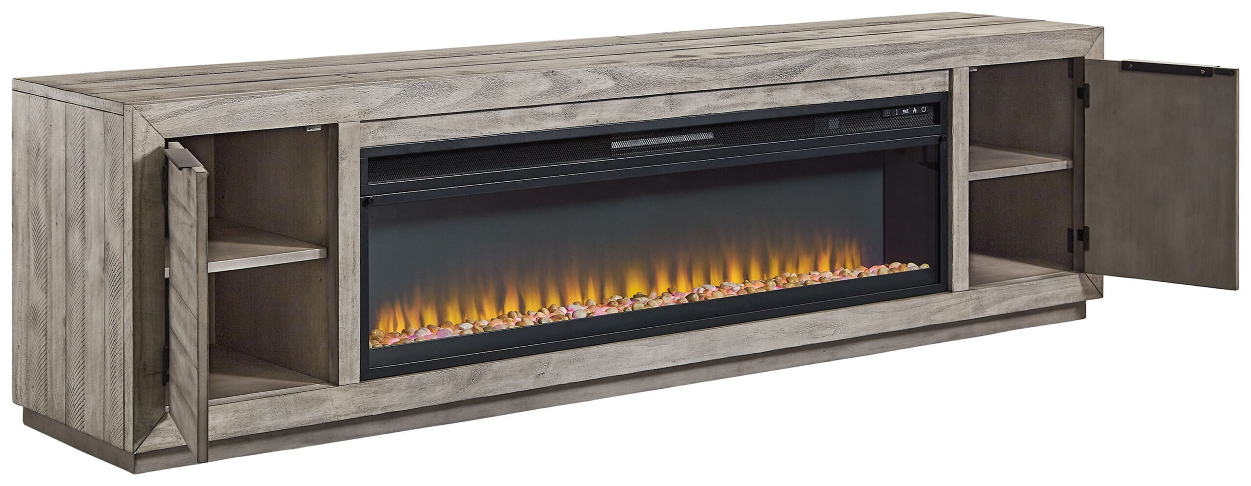 Naydell - 92" TV Stand With Wide Fireplace Insert - Gray - Image 6