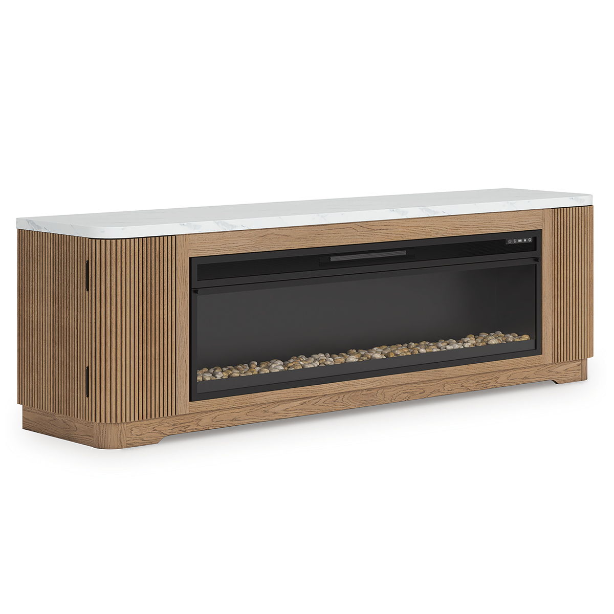 Camdill - 80" TV Stand With Electric Fireplace - Light Brown - Image 3