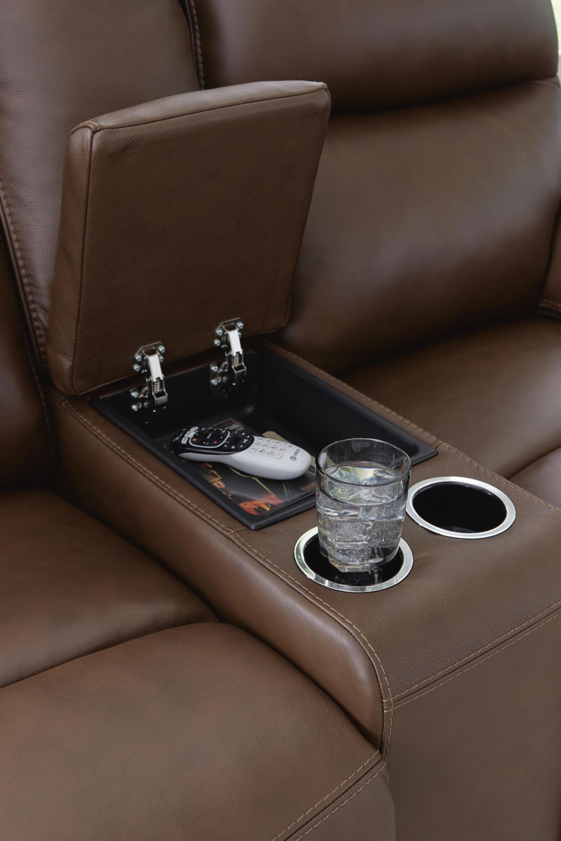 Vonryan - Power Reclining Loveseat With Console / Adj Headrest - Tobacco - Image 9