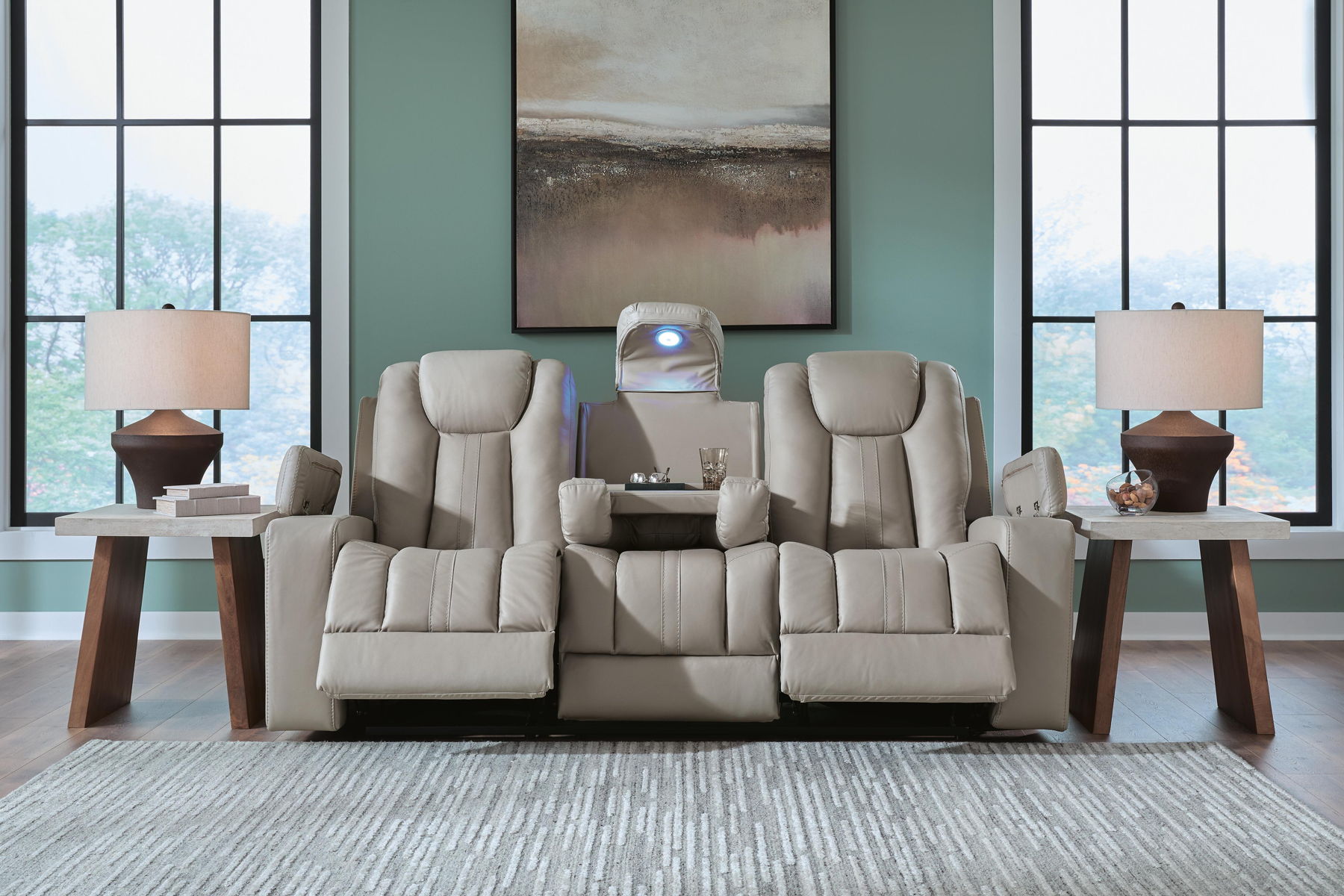 Elevate Edges - Reclining Sofa With Drop Down Table - Coin - Image 5