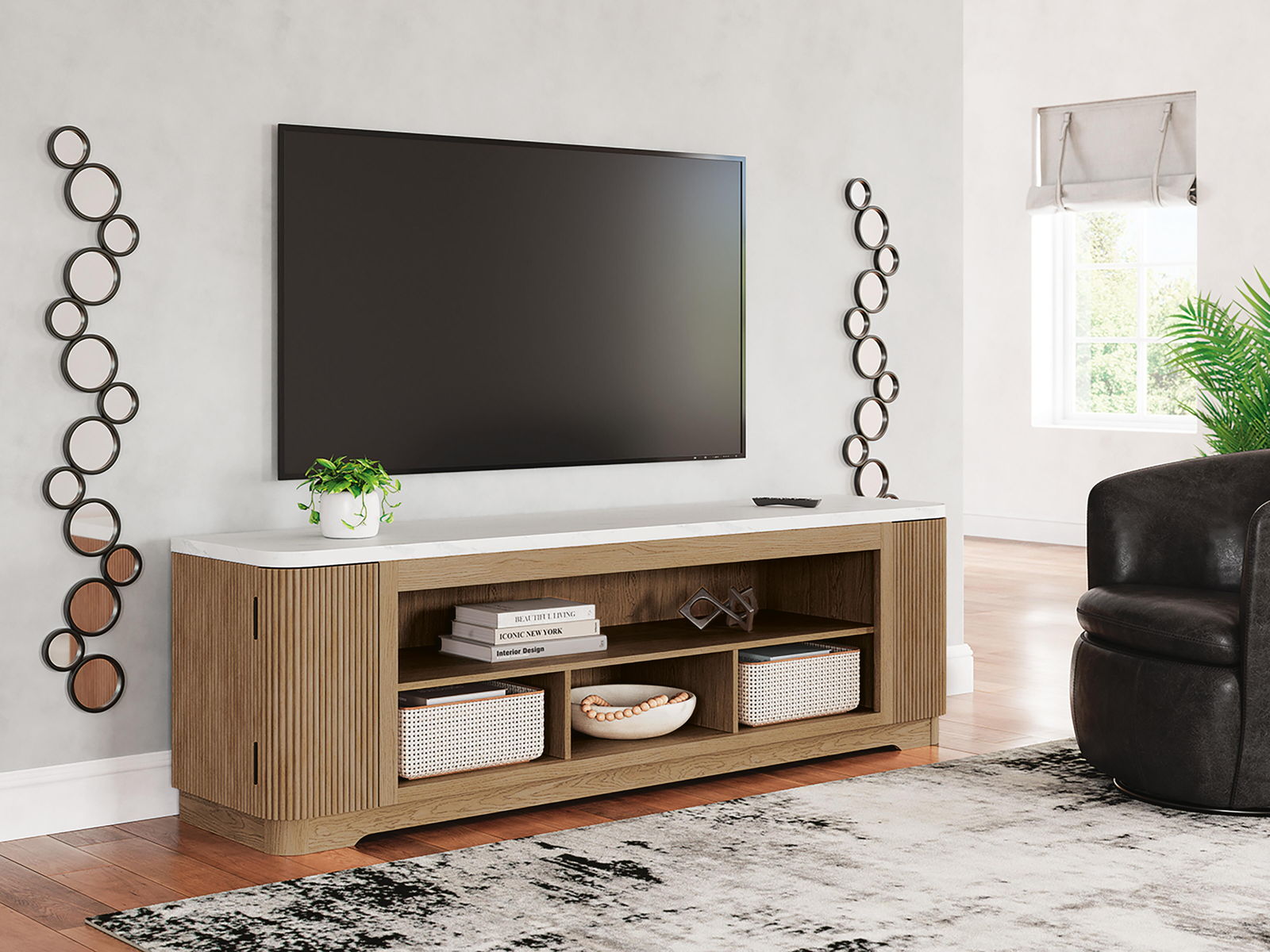 Camdill - XL TV Stand With Fireplace Option - Light Brown - Image 3