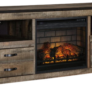 Trinell - 63" TV Stand With Glass/Stone Fireplace Insert - Brown