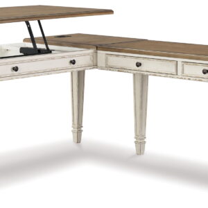 Realyn - L Shaped Desk With Lift Top - White / Brown