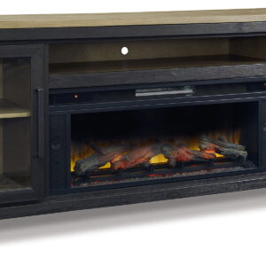 Foyland - 83" TV Stand With Electric Infrared Fireplace Insert - Black / Brown