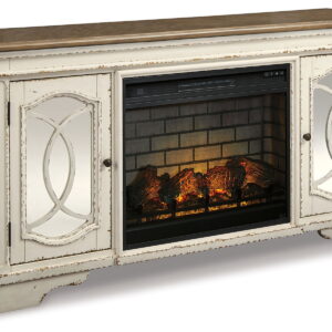 Realyn - 2 Pc. - 74" TV Stand with Electric Infrared Fireplace Insert - Chipped White