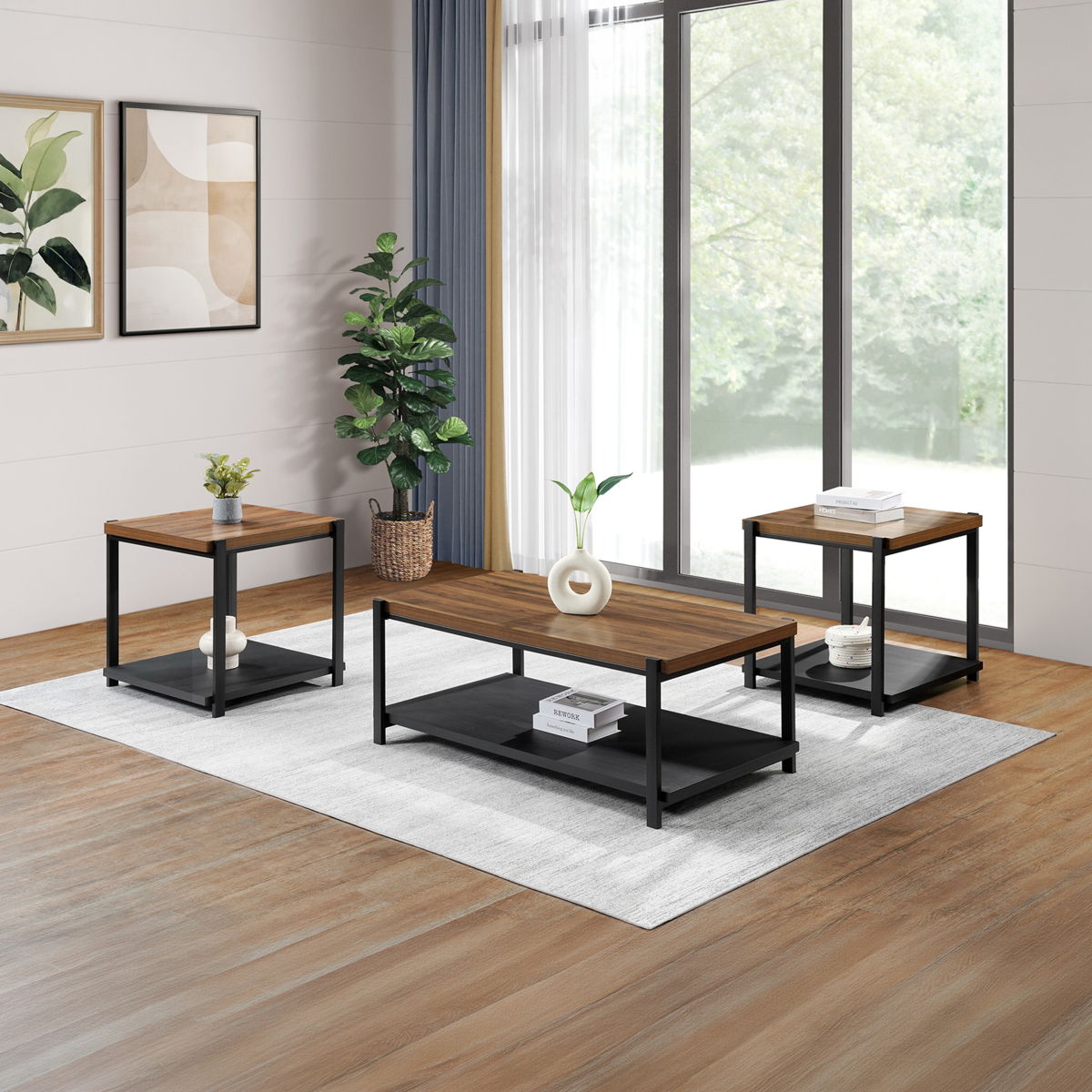 Linea - 3 Piece Occasional Set (1 Coffee & 2 End Tables) - Black / Brown - Image 8