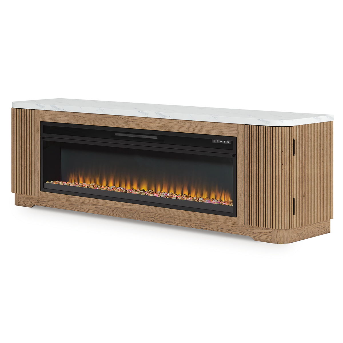 Camdill - 80" TV Stand With Electric Fireplace - Light Brown - Image 5