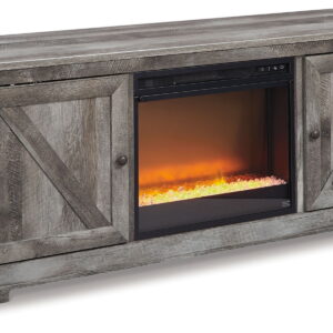 Wynnlow - 63" TV Stand With Glass/Stone Fireplace Insert - Gray