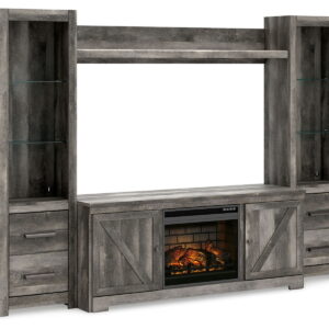 Wynnlow - Entertainment Center - TV Stand With Glass/Stone Fireplace Insert - Gray