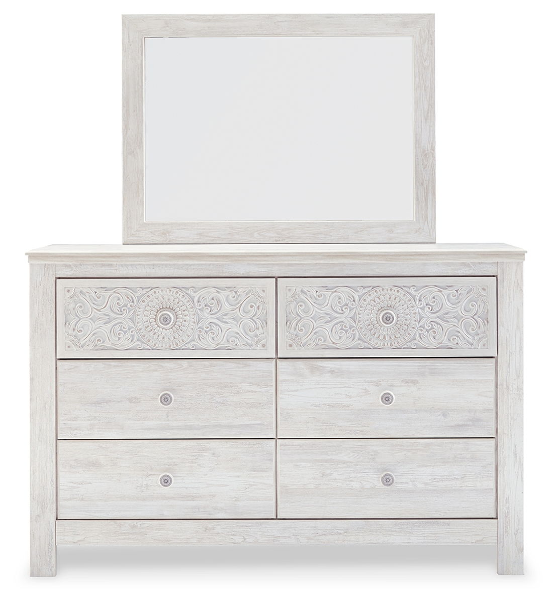 Paxberry - Dresser, Mirror - Medallion Drawer Pulls - Whitewash - Image 3