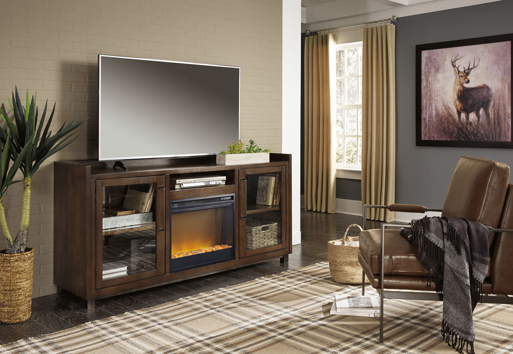 Starmore - 70" TV Stand With Glass/Stone Fireplace Insert - Brown - Image 7
