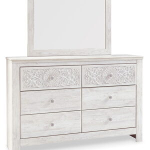 Paxberry - Dresser, Mirror - Medallion Drawer Pulls - Whitewash
