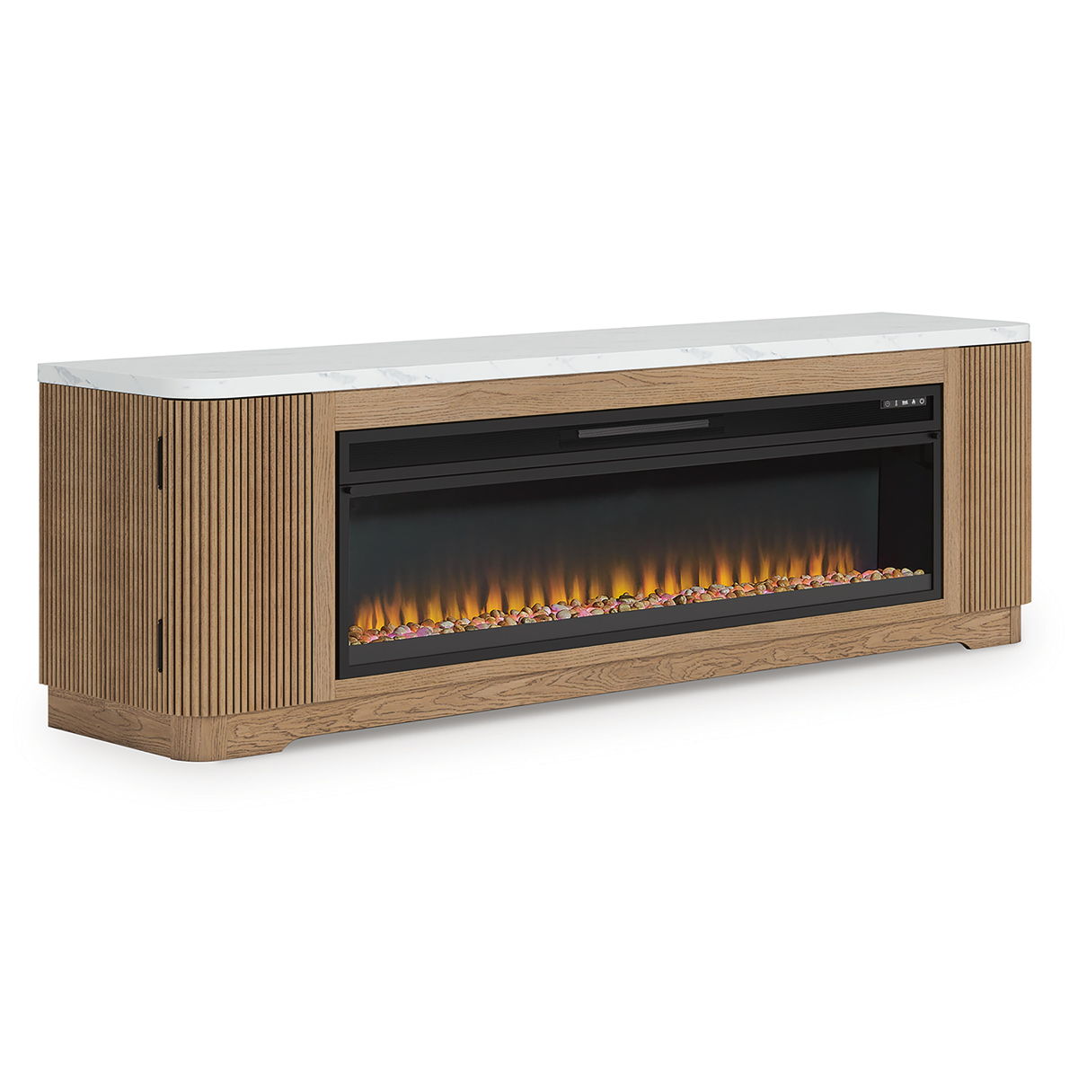 Camdill - 80" TV Stand With Electric Fireplace - Light Brown - Image 2