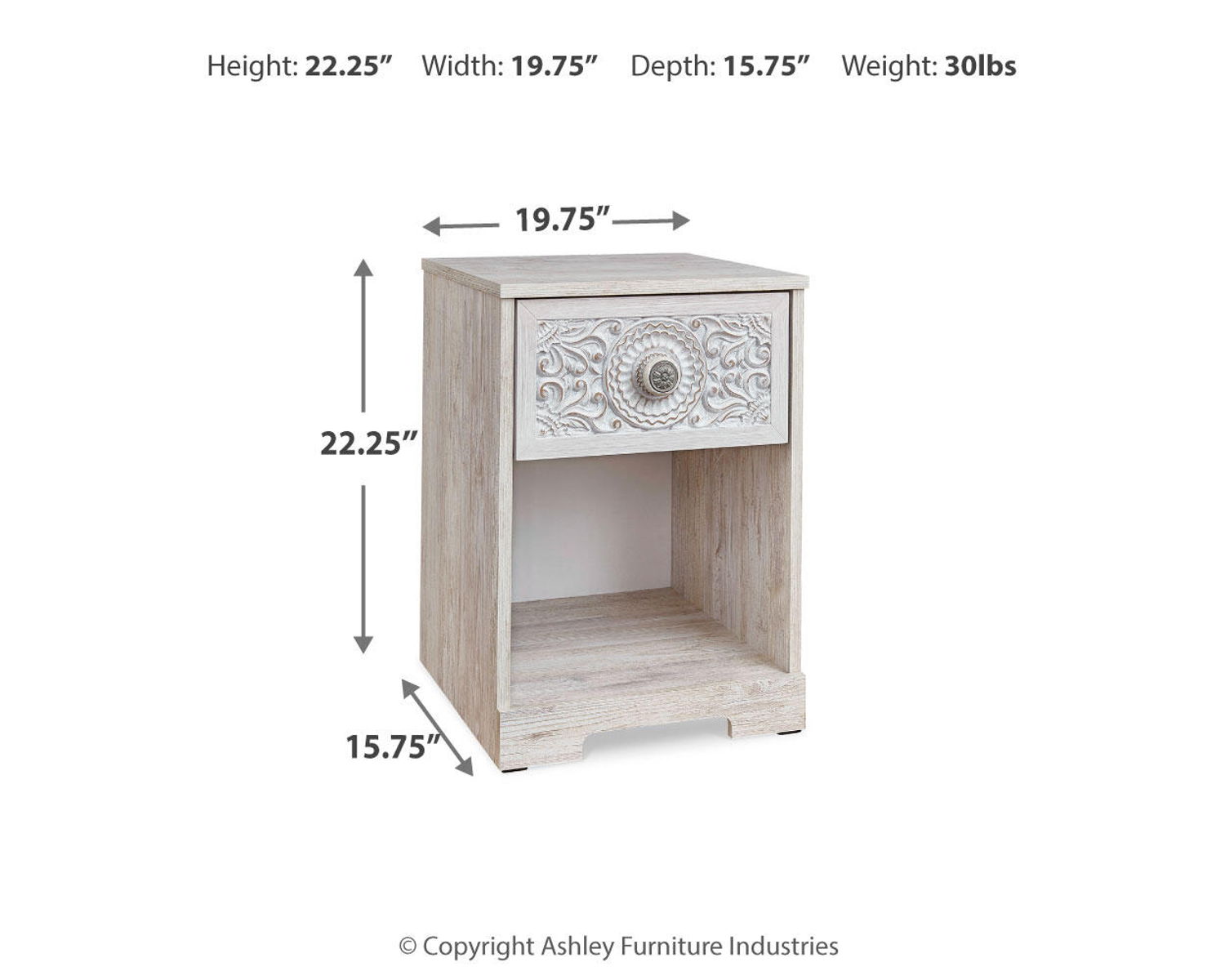 Paxberry - One Drawer Night Stand - Open Cubby - Whitewash - Image 7