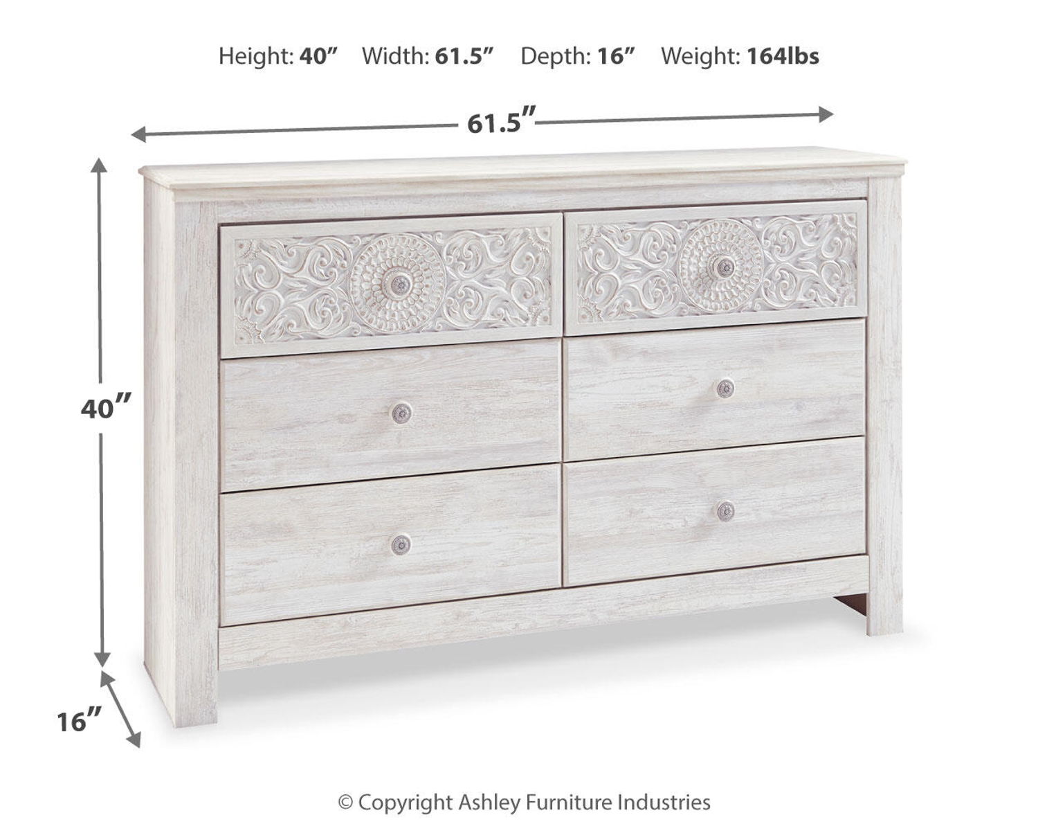 Paxberry - Six Drawer Dresser - Medallion Drawer Pulls - Whitewash - Image 7