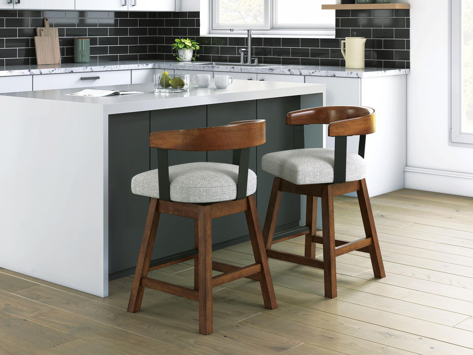 Ralene - Upholstered Swivel Barstool (Set of 2) - Medium Brown - Image 7