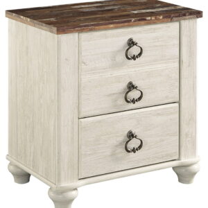 Willowton - Two Drawer Night Stand - Brown / Beige / White