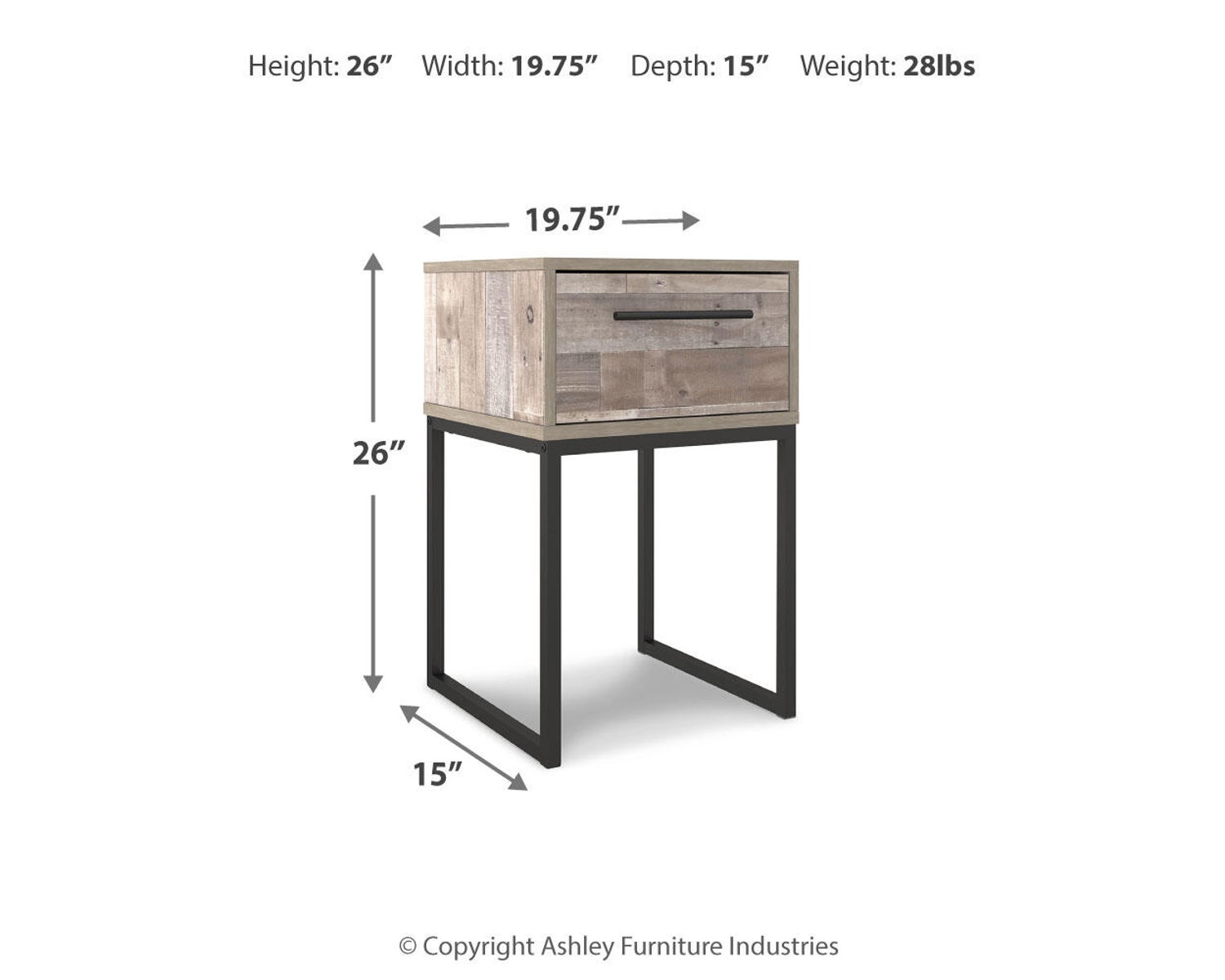 Neilsville - One Drawer Night Stand - Vinyl-Wrapped - Whitewash - Image 11