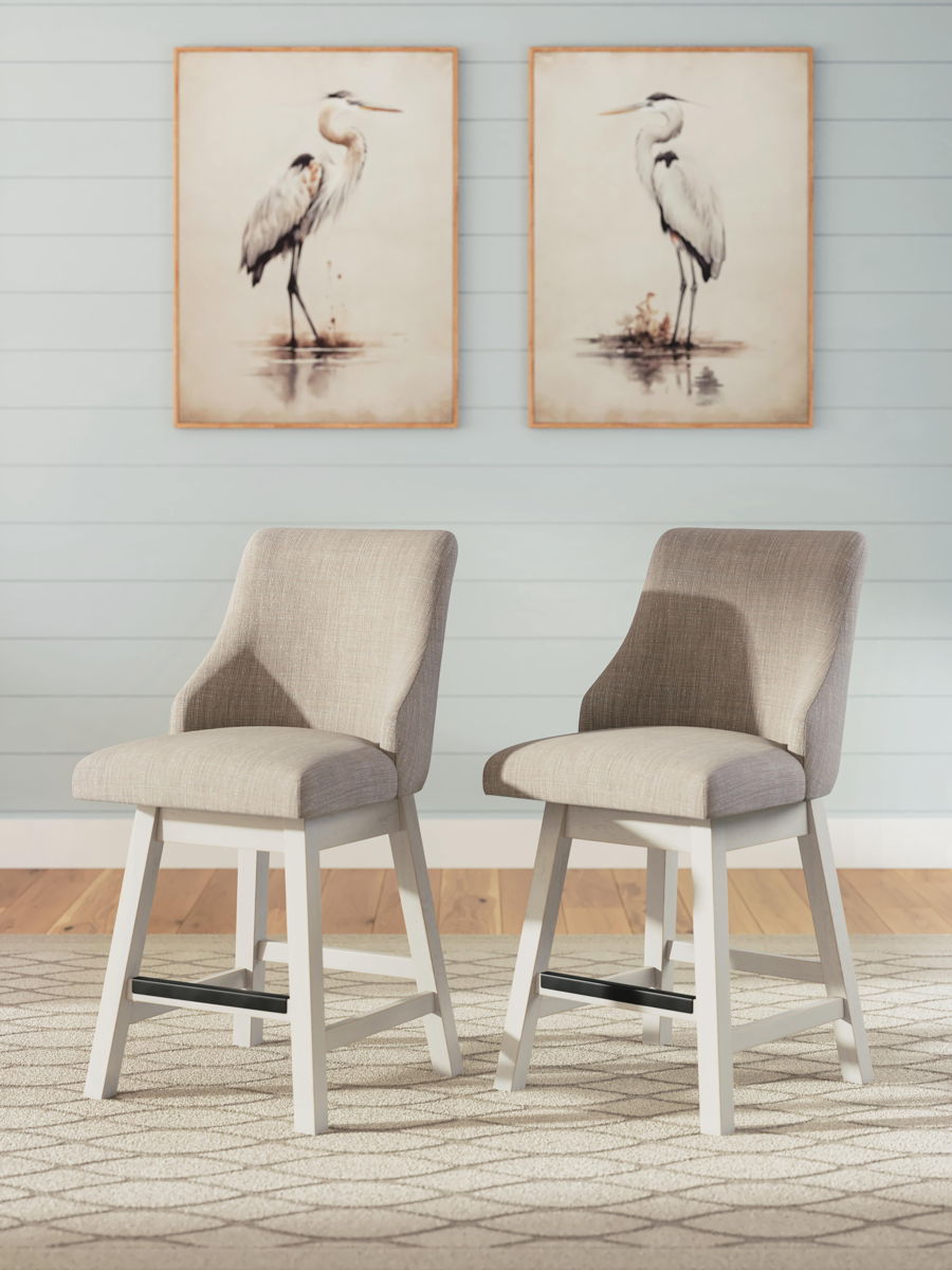 Robbinsdale - Upholstered Swivel Curved Back Barstool (Set of 2) - Antique White - Image 6