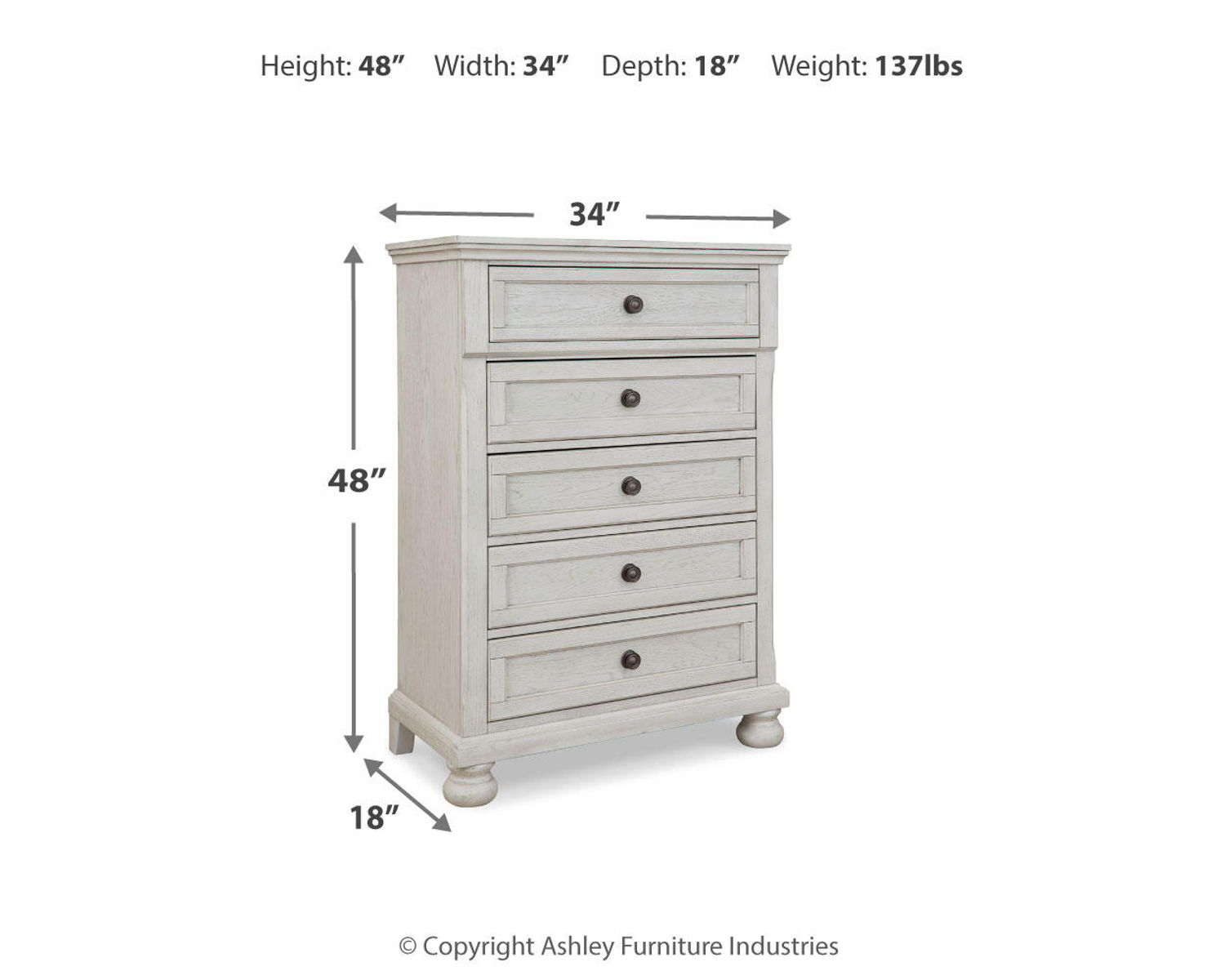 Robbinsdale - Five Drawer Chest - Youth - Antique White - Image 8