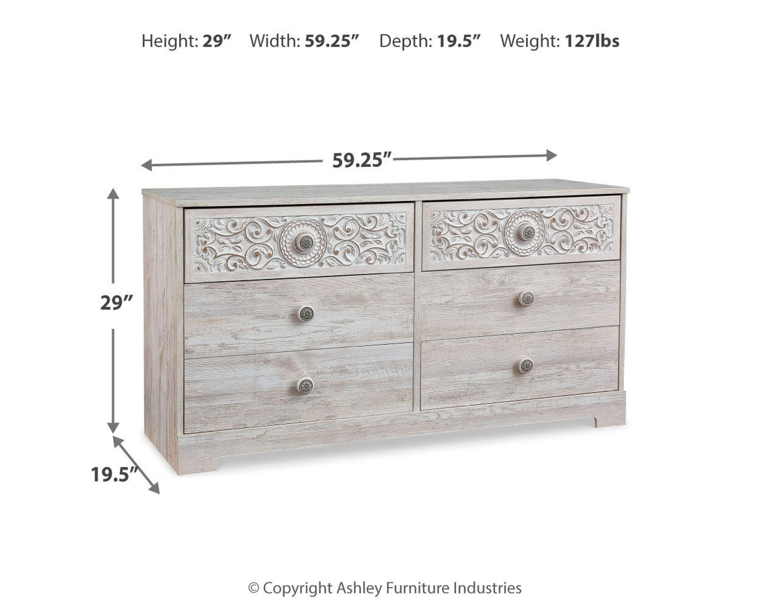 Paxberry - Six Drawer Dresser - Weatherworn - Whitewash - Image 8