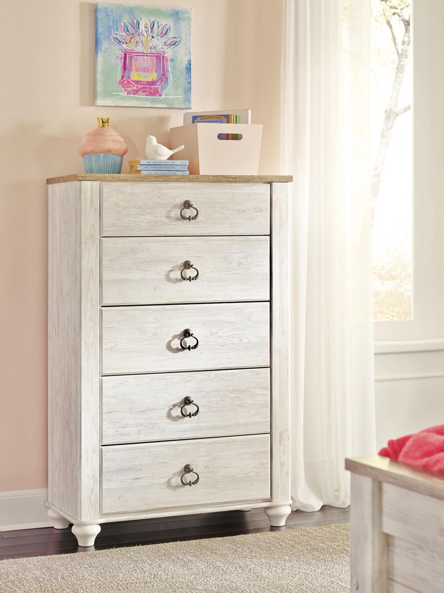 Willowton - Five Drawer Chest - Brown / Beige / White - Image 8
