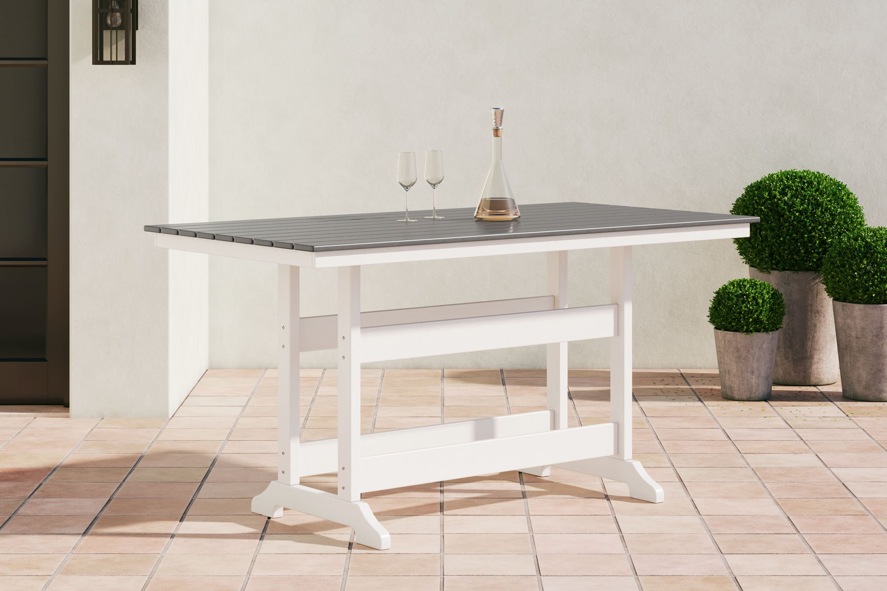 Transville - RECT COUNTER TABLE W/Umb OPT - Gray / White - Image 4