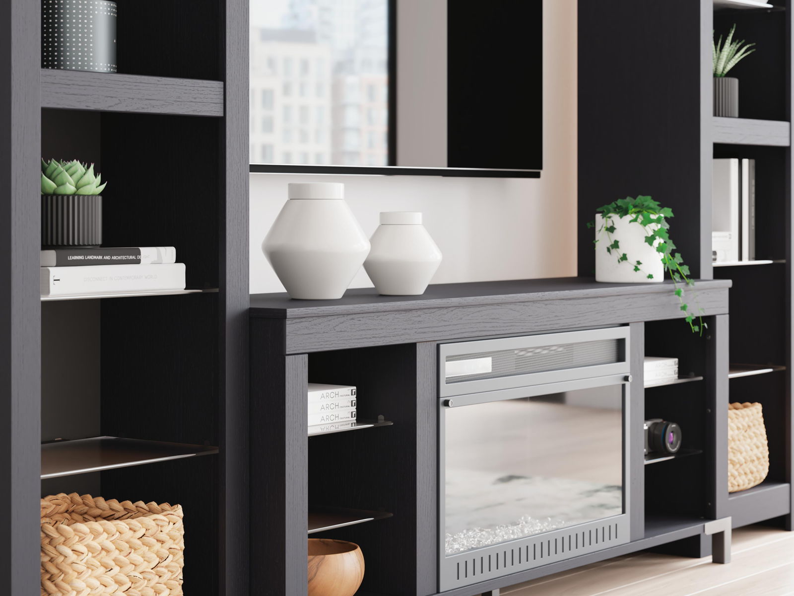 Cayberry - 3-Piece Entertainment Center With Electric Fireplace - Black - Image 5