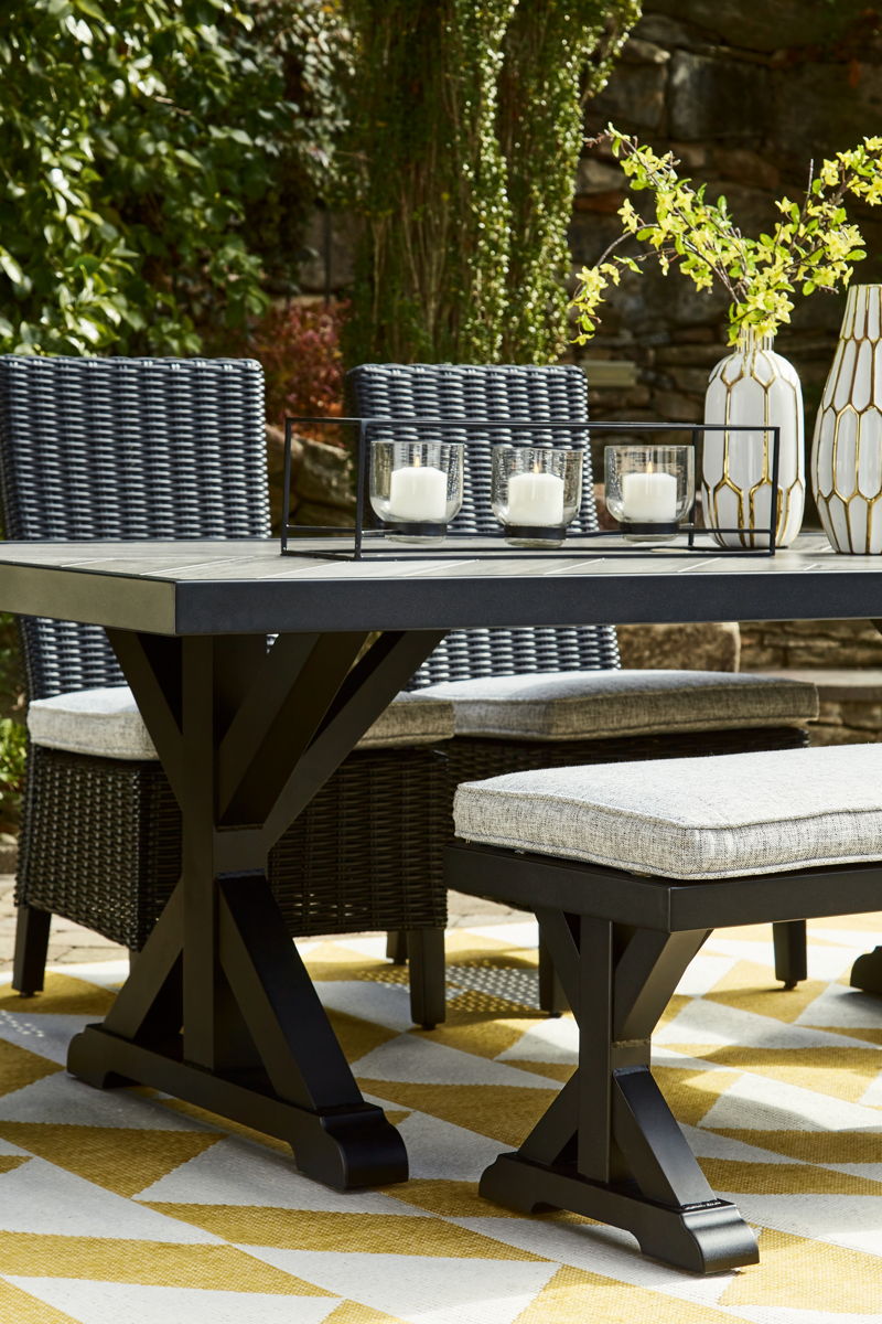 Beachcroft - Rectangular Dining Table With Umbrella Option - Black / Light Gray - Image 8