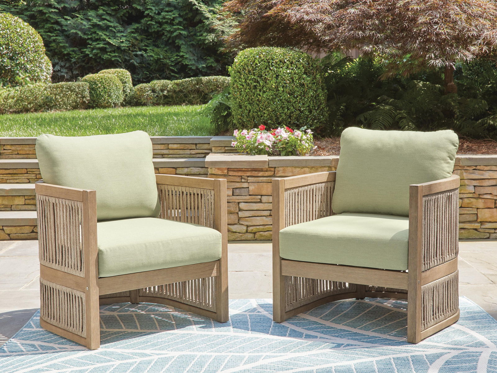Serena Shores - Lounge Chair With Cushion (Set of 2) - Beige / Green - Image 7