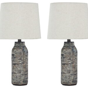 Mahima - Paper Table Lamp (Set of 2) - Black / White