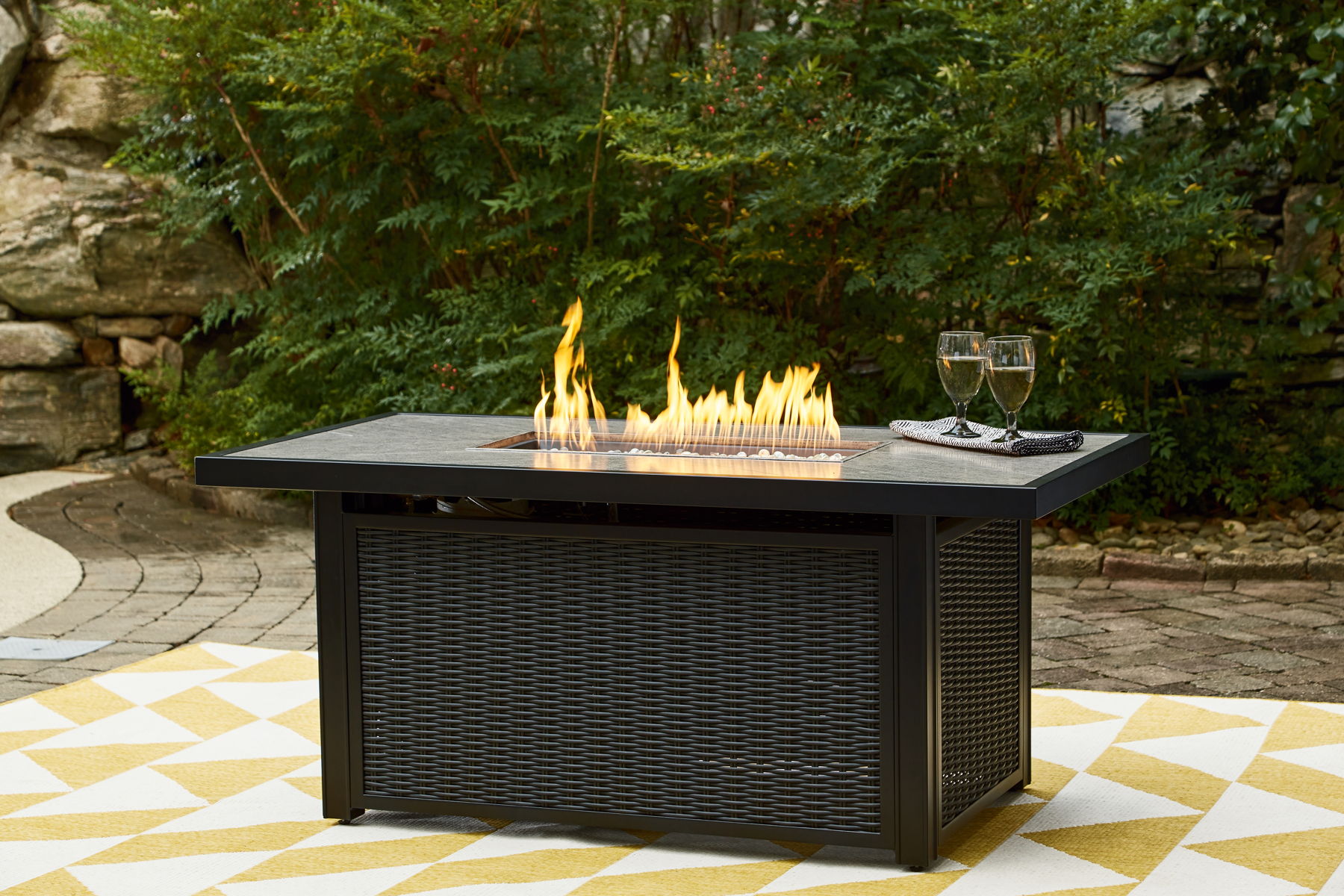 Beachcroft - Rectangular Fire Pit Table - Black / Light Gray - Image 6