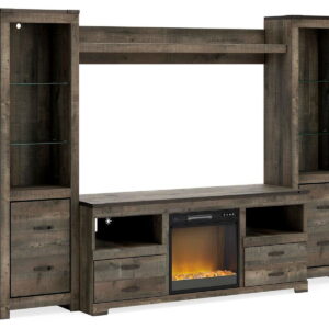 Trinell - 4-Piece Entertainment Center With 63" TV Stand And Glass/Stone Fireplace Insert - Brown