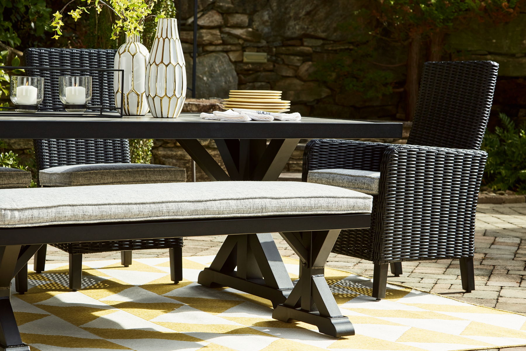Beachcroft - Rectangular Dining Table With Umbrella Option - Black / Light Gray - Image 5