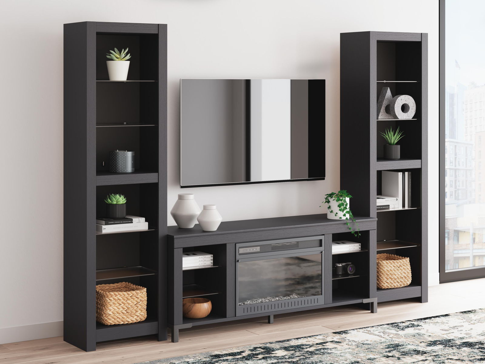 Cayberry - 3-Piece Entertainment Center With Electric Fireplace - Black - Image 8
