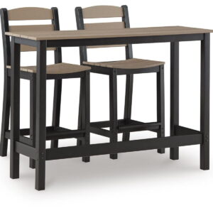 Shoreline Beach - Outdoor Counter Table And 2 Barstools (Set of 3) - Black / Beige