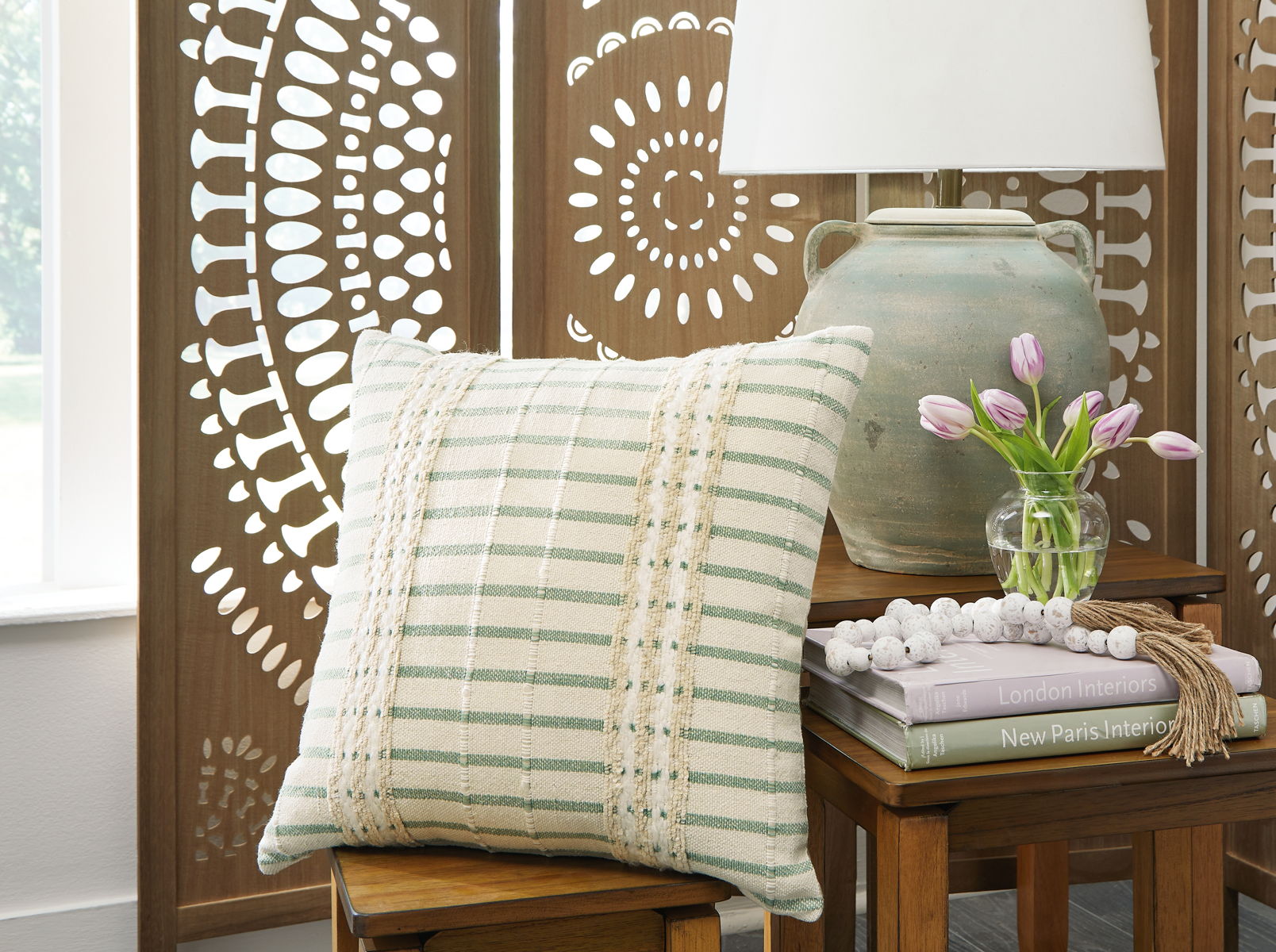 Rowton - Pillow (Set of 4) - White / Green - Image 5