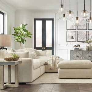 Elyza - 4 Pc. - Right Arm Facing Corner Chaise 3 Pc Sectional, Ottoman - Linen