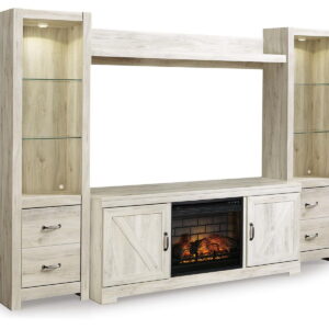Bellaby - Entertainment Center - TV Stand With Faux Firebrick Fireplace Insert - Whitewash