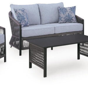Bridges Beach - Loveseat, Lounge Chairs, Table Set (Set of 4) - Gray