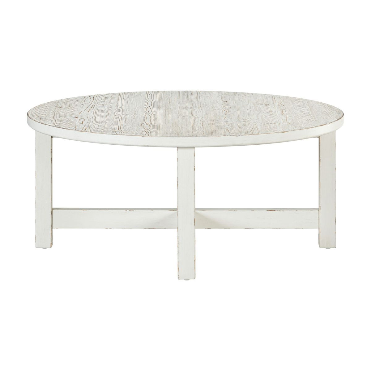 Backroads - Round Cocktail Table - Weathered White & Parchment Brown - Image 7