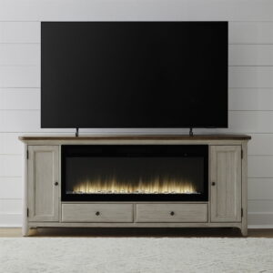 Fireplace TV Consoles - 80" Console With Fire FTS Set - Brown / White