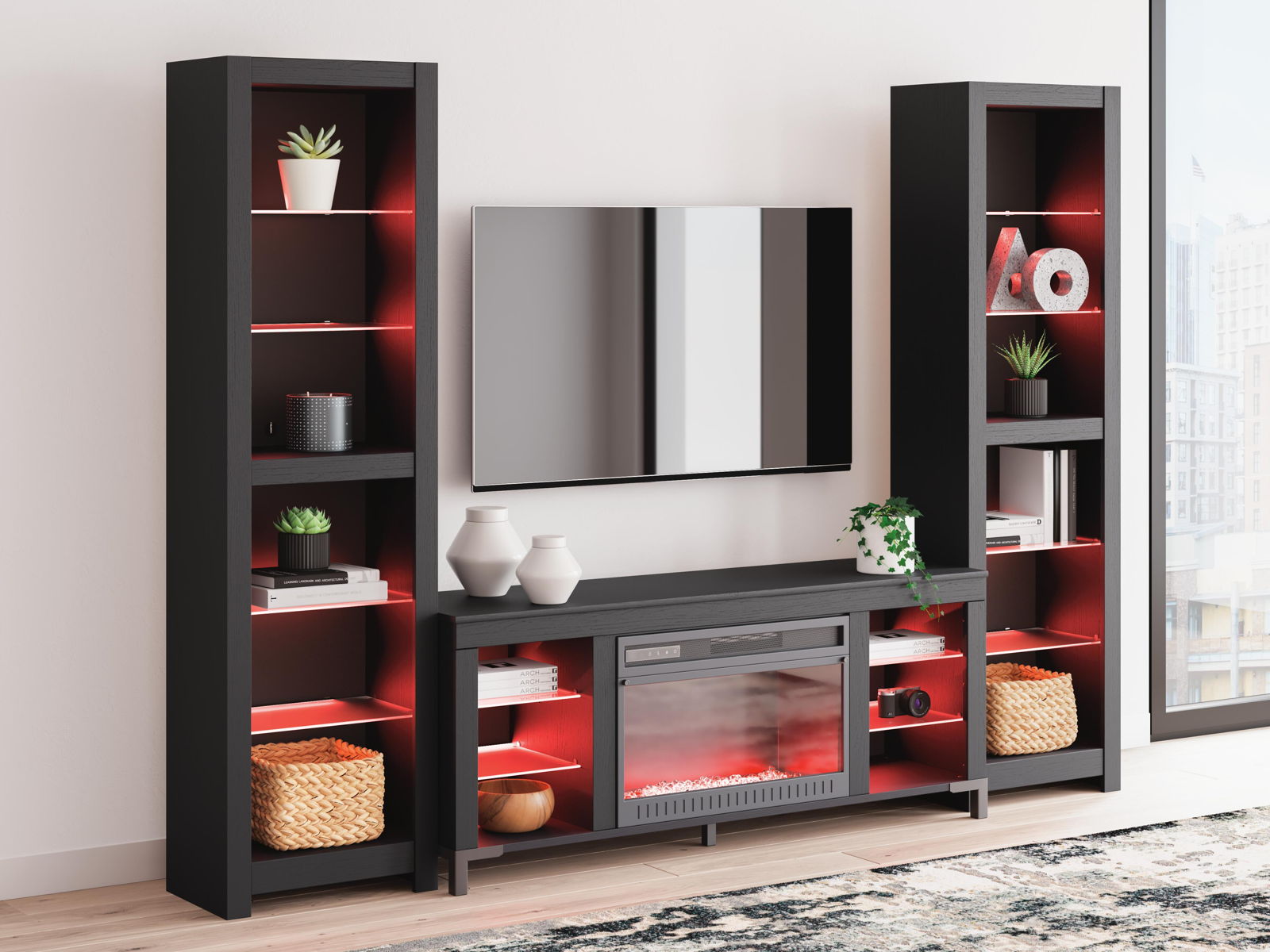 Cayberry - 3-Piece Entertainment Center With Electric Fireplace - Black - Image 3