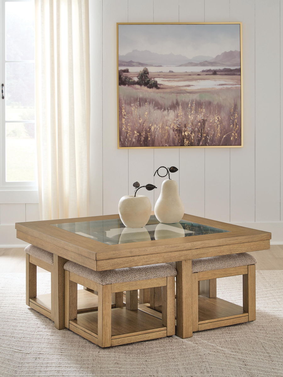 Wittenmyer - Cocktail Table With 4 Stools (Set of 5) - Natural / Black - Image 4