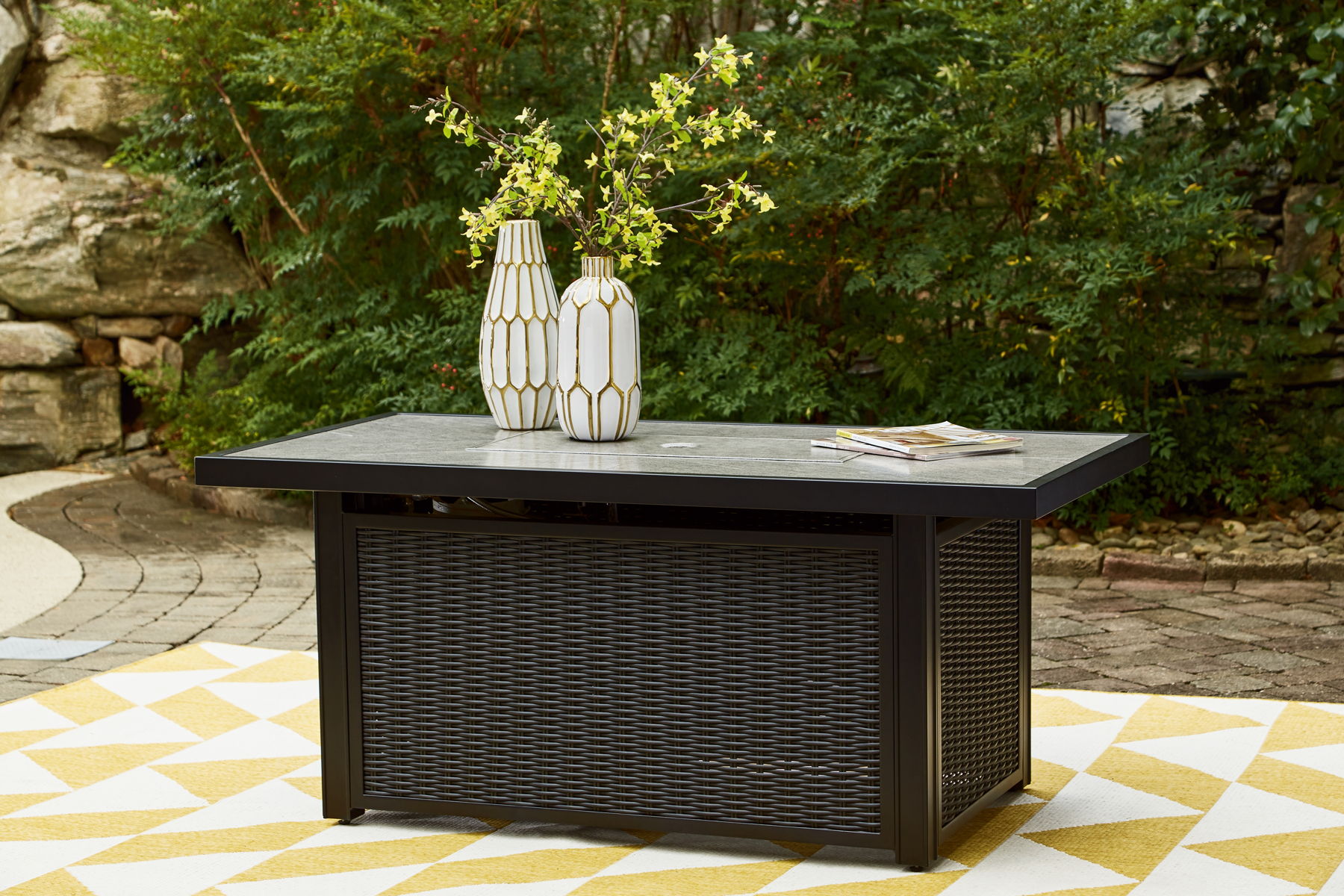 Beachcroft - Rectangular Fire Pit Table - Black / Light Gray - Image 10