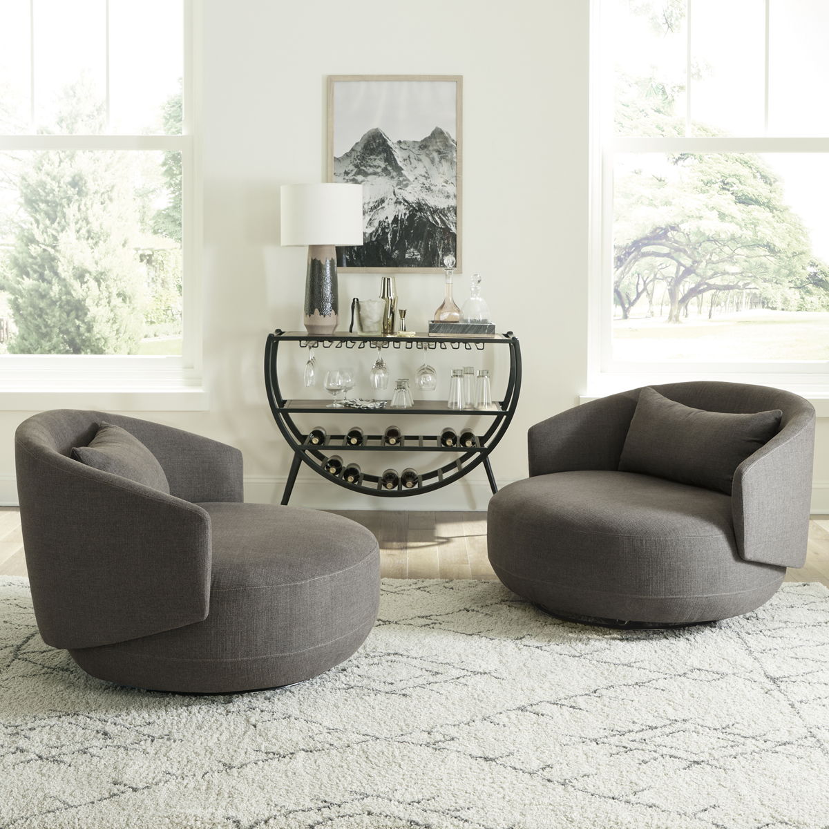 Haley - Upholstered Swivel Cuddler Chair - Charcoal - Image 5