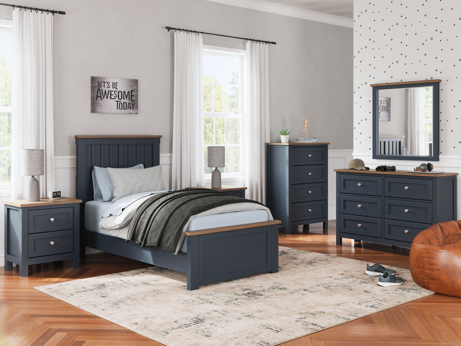 Landocken - Dresser and Mirror - Brown / Blue - Image 10