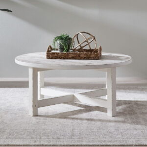 Backroads - Round Cocktail Table - Weathered White & Parchment Brown