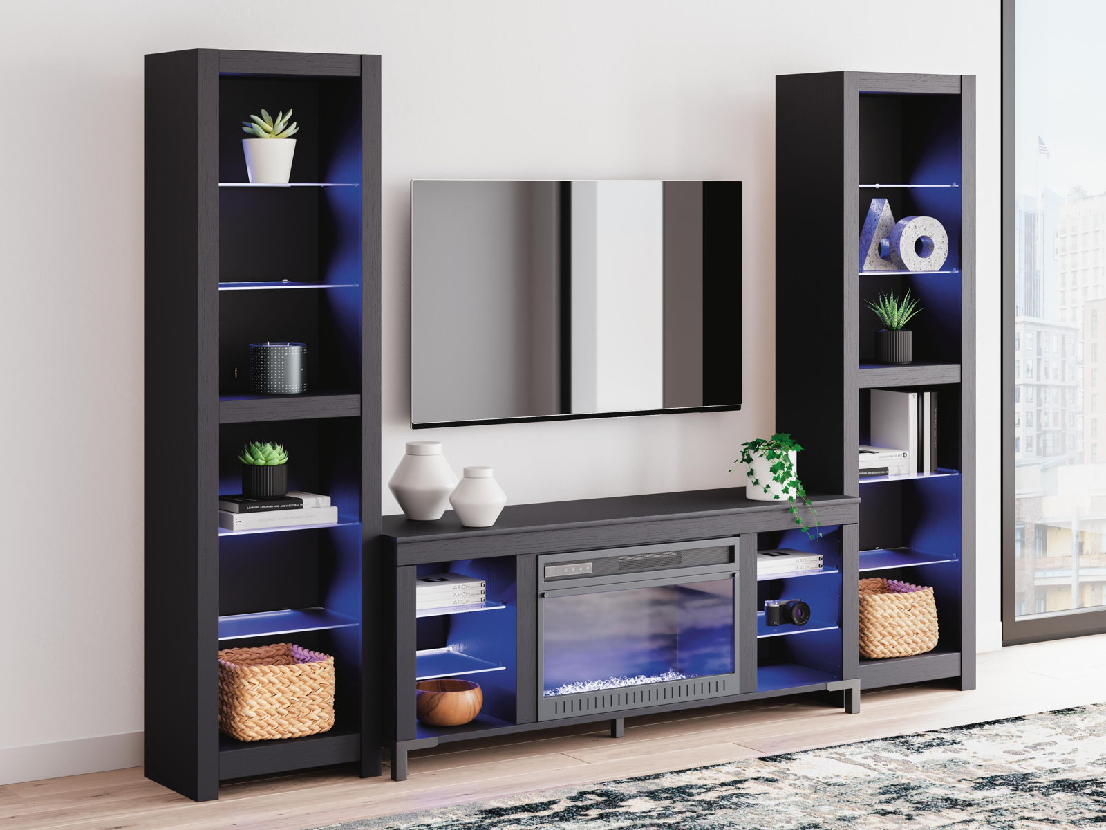 Cayberry - 3-Piece Entertainment Center With Electric Fireplace - Black - Image 7