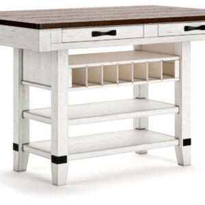 Valebeck - Rect Dining Room Counter Table With Wine Rack - White / Brown
